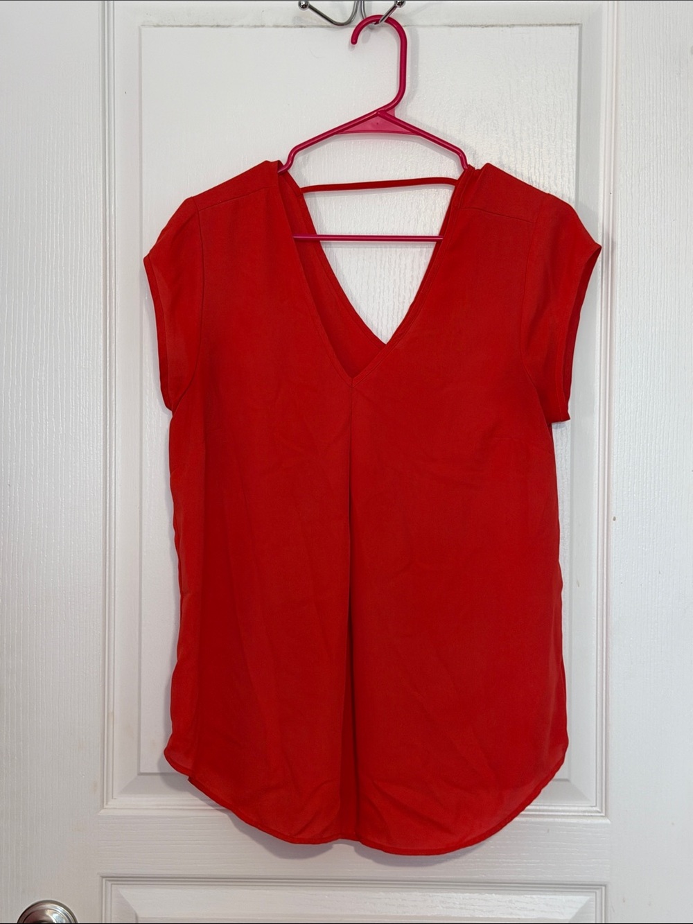 DR2 Red V-Neck Cap Sleeve Blouse